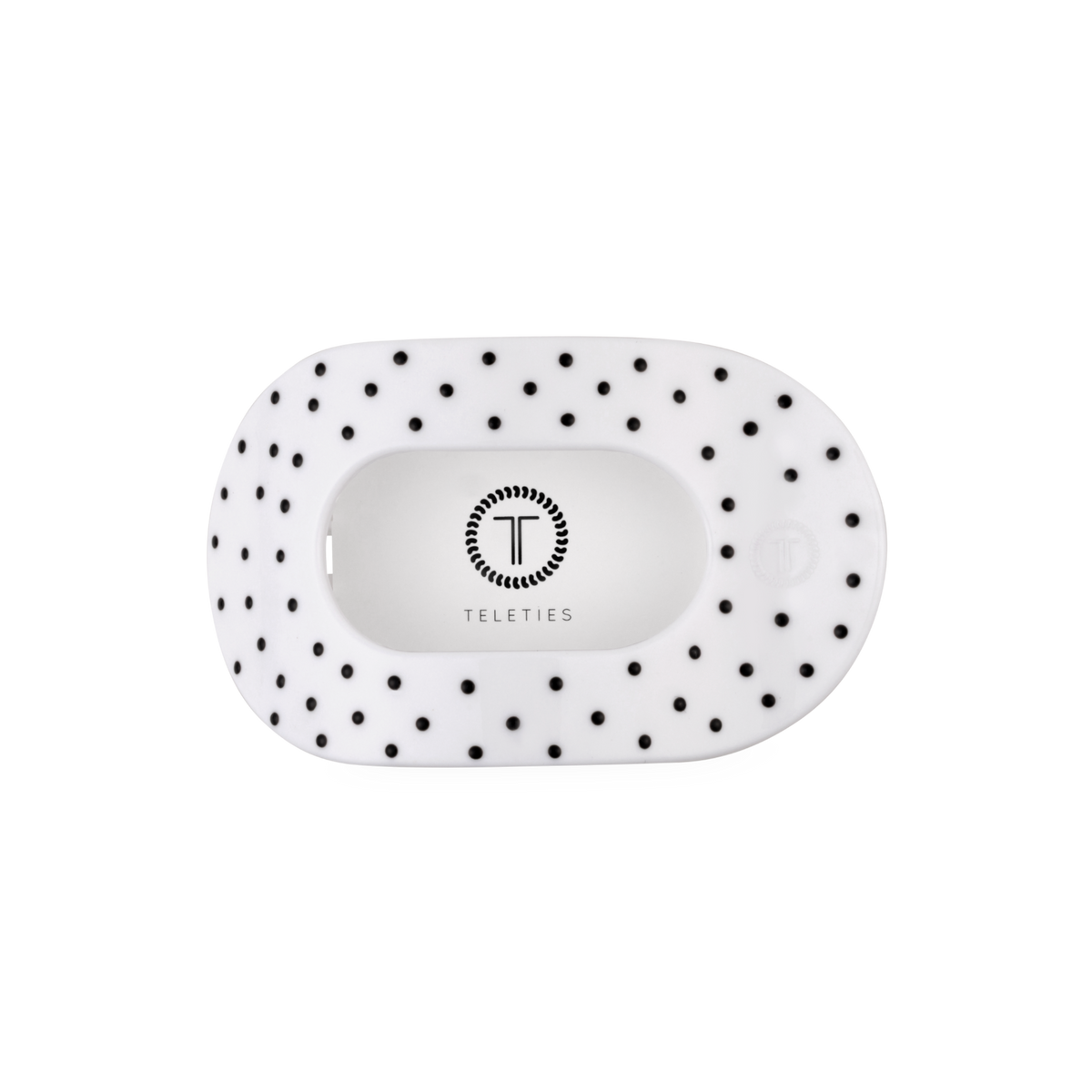 Medium Flat Round Hair Clip White Polka Dot
