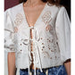 Bree 3/4 Puff Sleeve Embroidered Tie Front Blouse