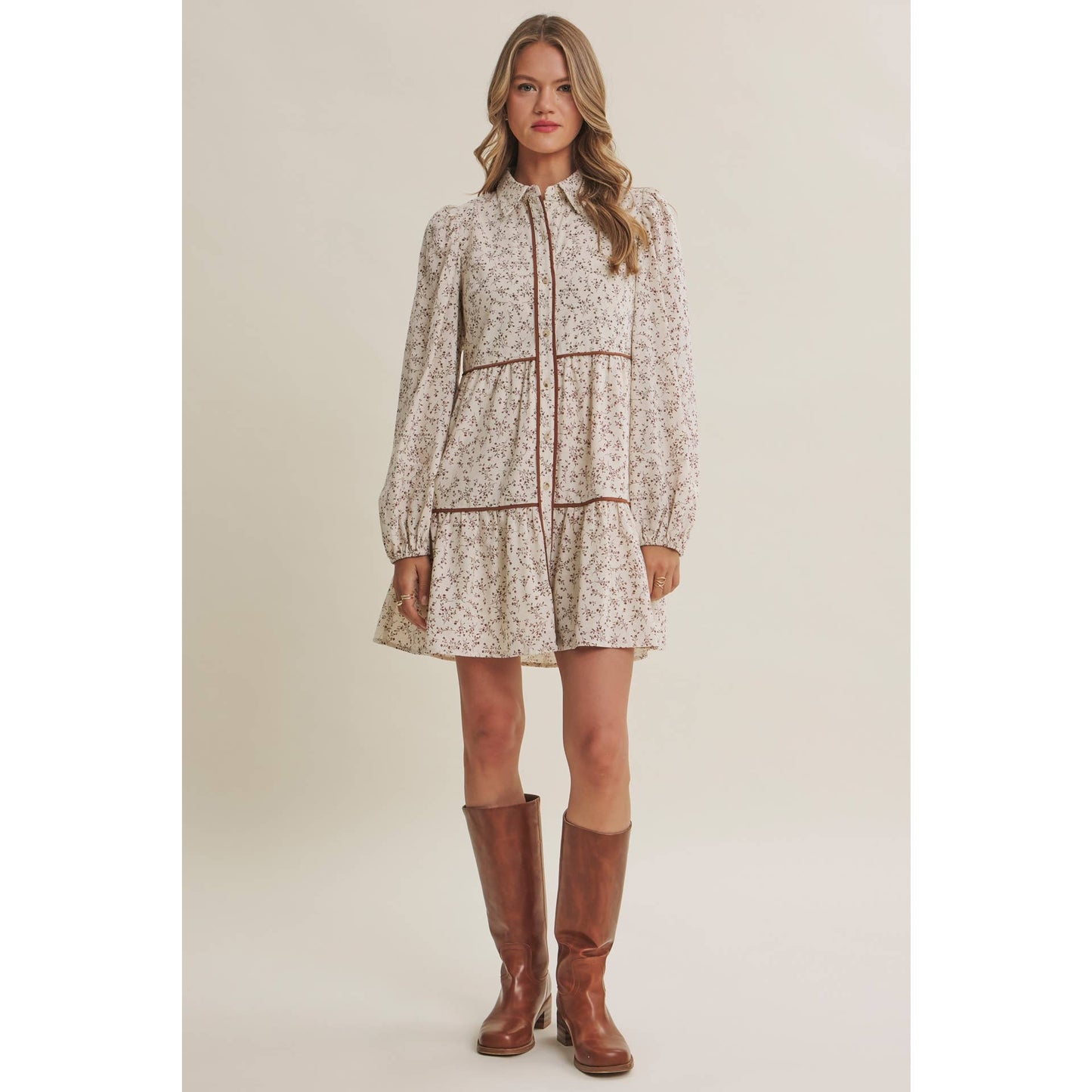 Autumn Bloom Floral Babydoll Mini Dress