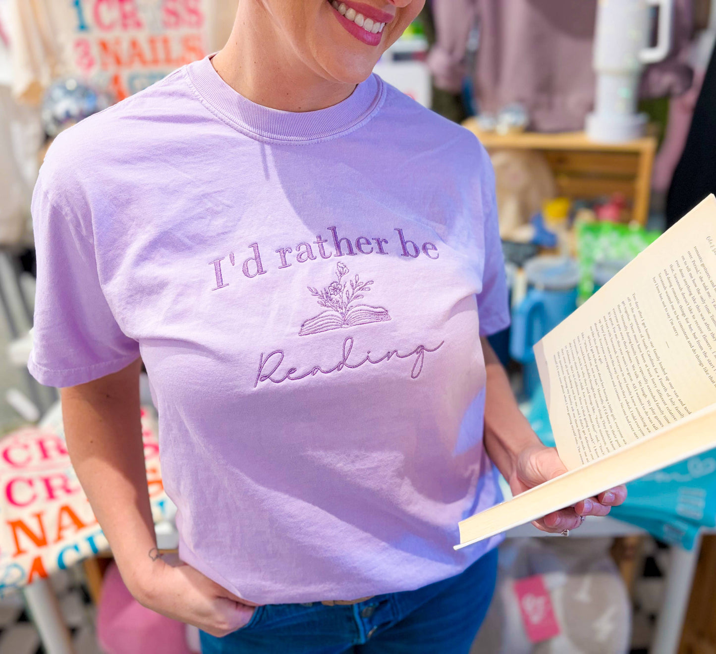 I'd Rather Be Reading Embroidered Tee