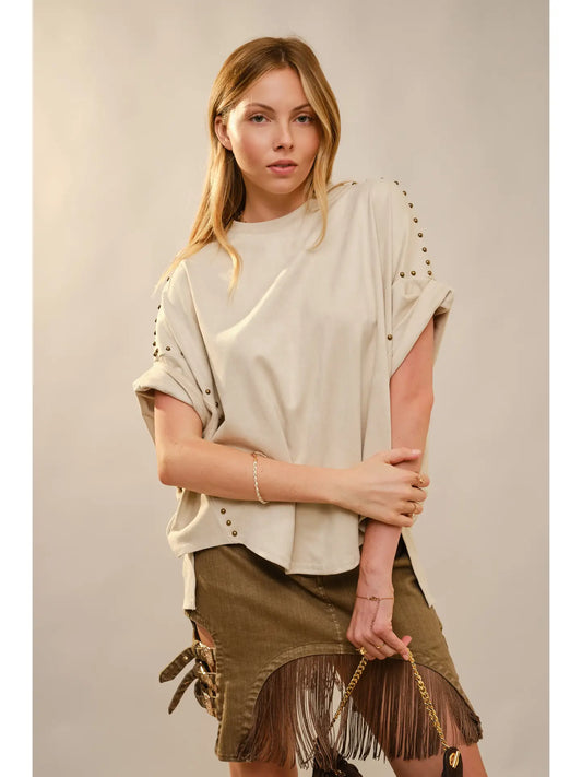 Renee Studded High Low Oversized Tee