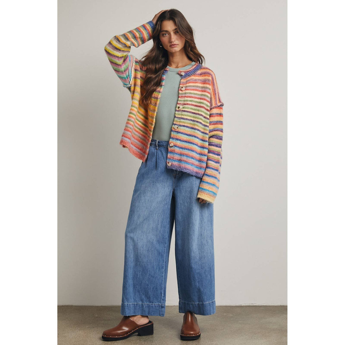 Keanna Rainbow Button Up Knit Sweater