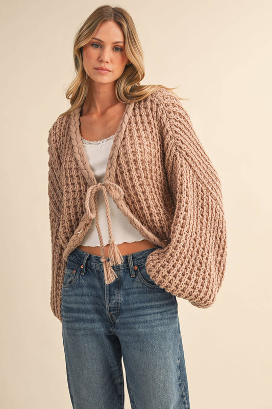 Christina Balloon Sleeve Cardigan in Taupe