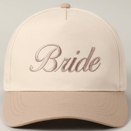 Bride Text Embroidery Two-Tone Trucker Hat in Beige