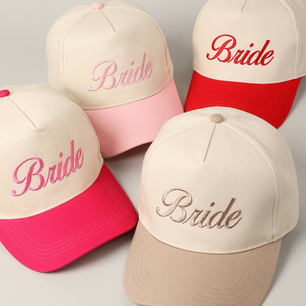 Bride Text Embroidery Two-Tone Trucker Hat in Beige