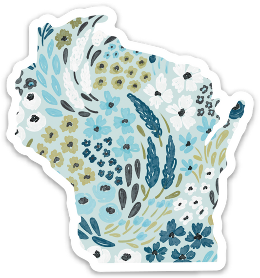 Wisconsin 3x3in. State Sticker: Waterfall Floral