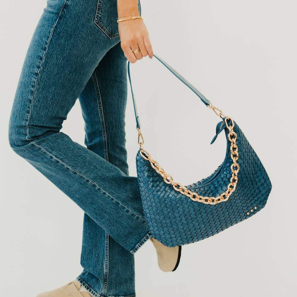 Sienna Slouchy Woven Shoulder Bag in Checkered Black