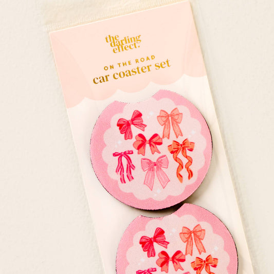 On the Road Car Coaster Set in Blushing Bows