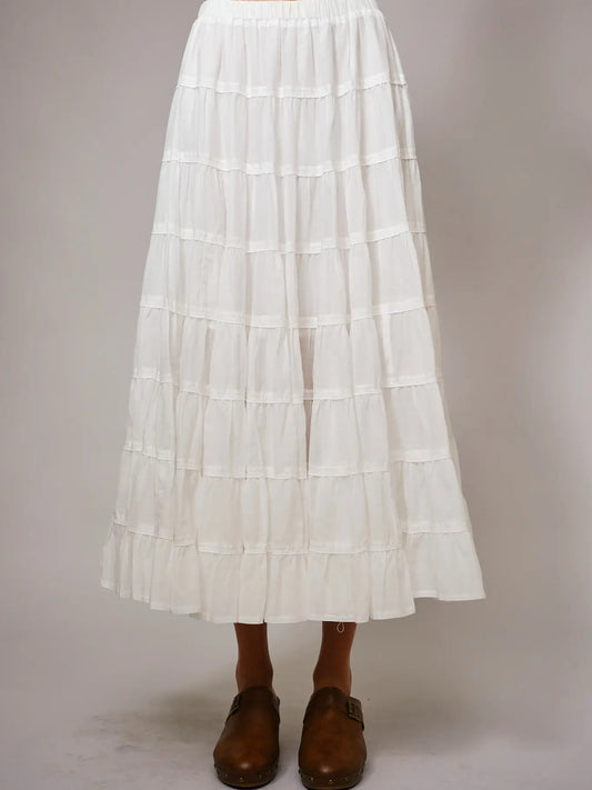 Aleah Tiered Cotton Blend A-Line Midi Skirt