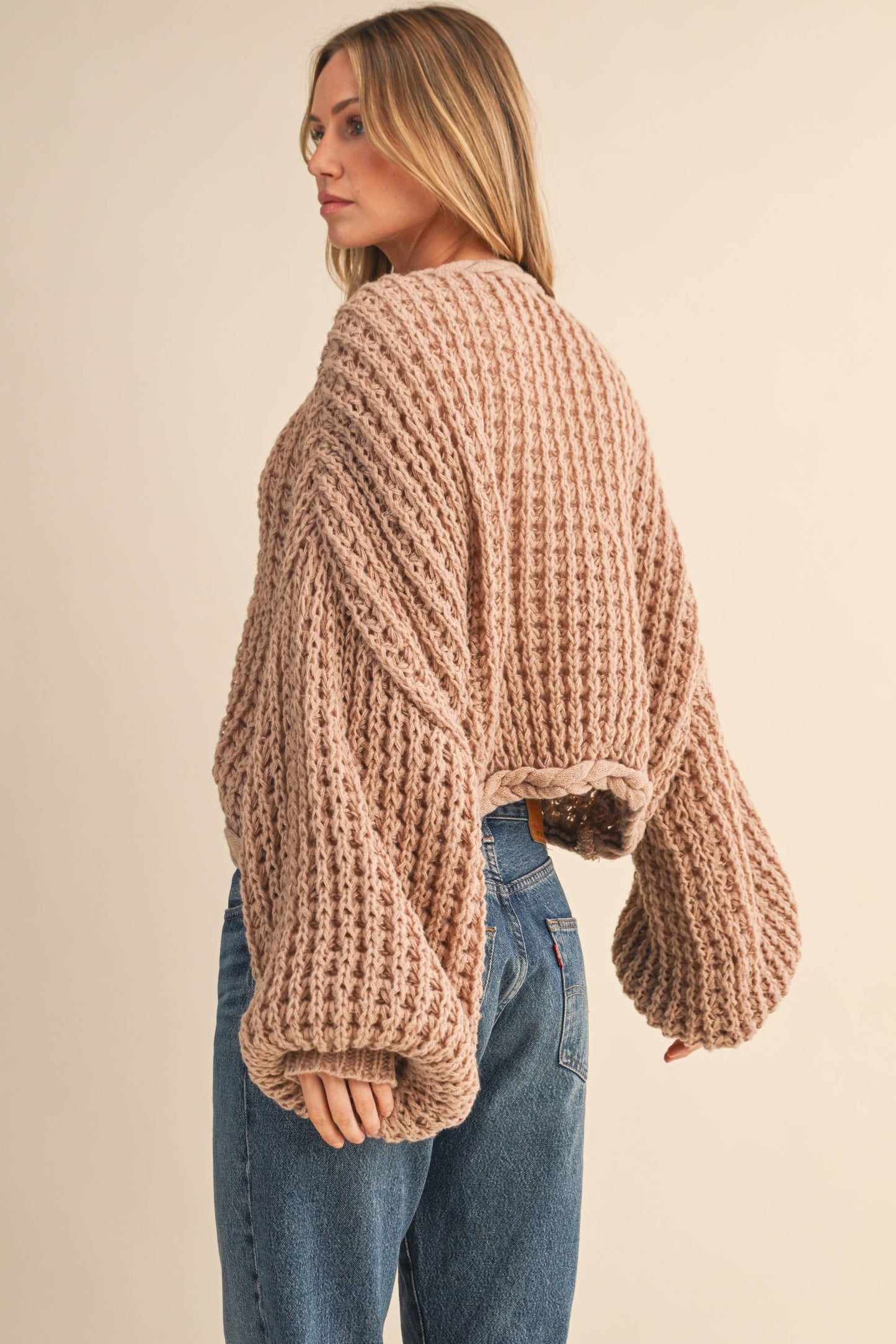Christina Balloon Sleeve Cardigan in Taupe
