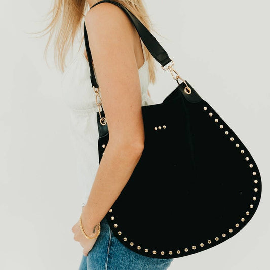OG Rosalie Rivet Suede Hobo Bag in Black