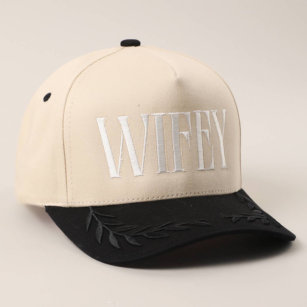 WIFEY Two-Tone Canvas Trucker Hat with Bay Leaf in Black