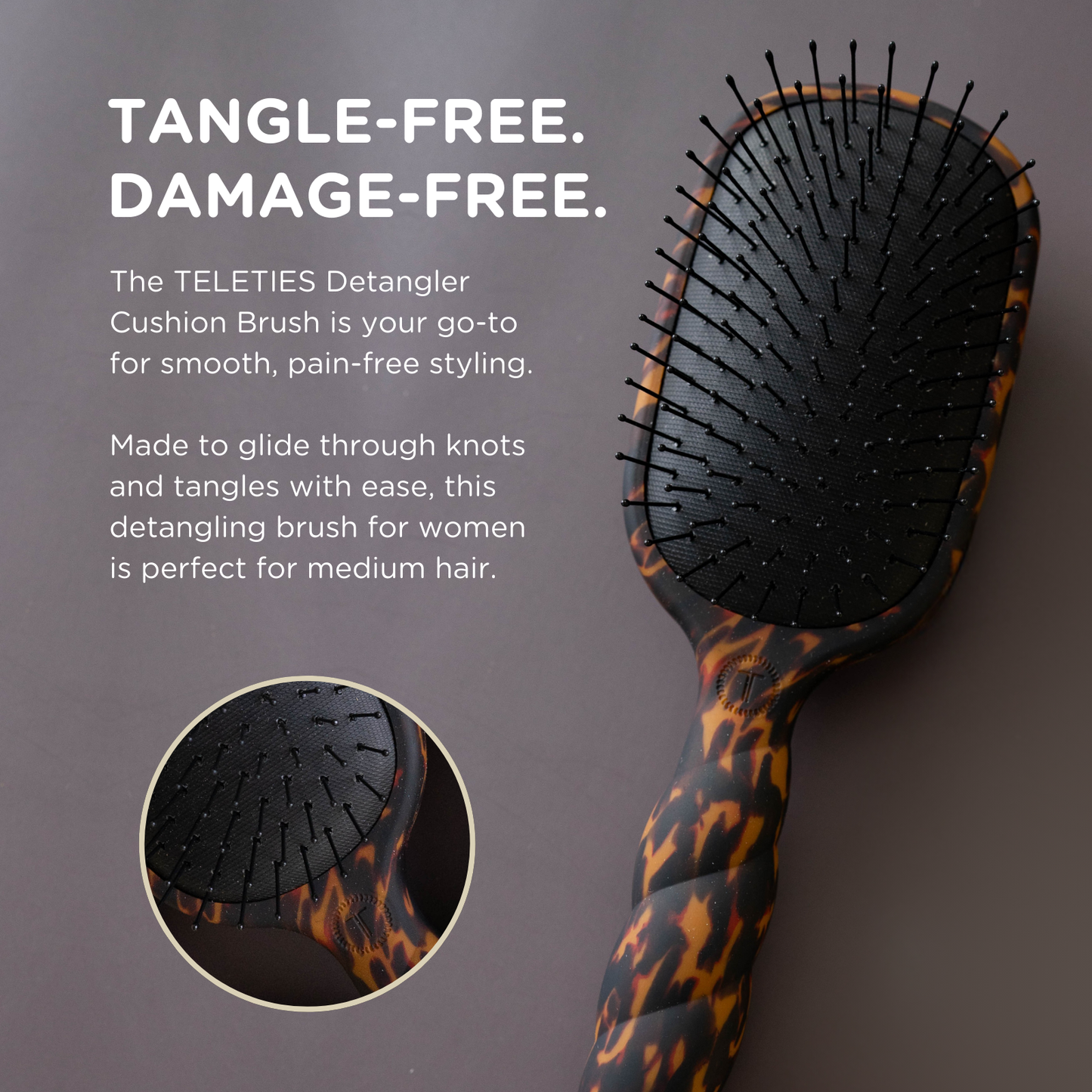 Teleties Detangler Hair Brush for Medium Hair in Tortoise