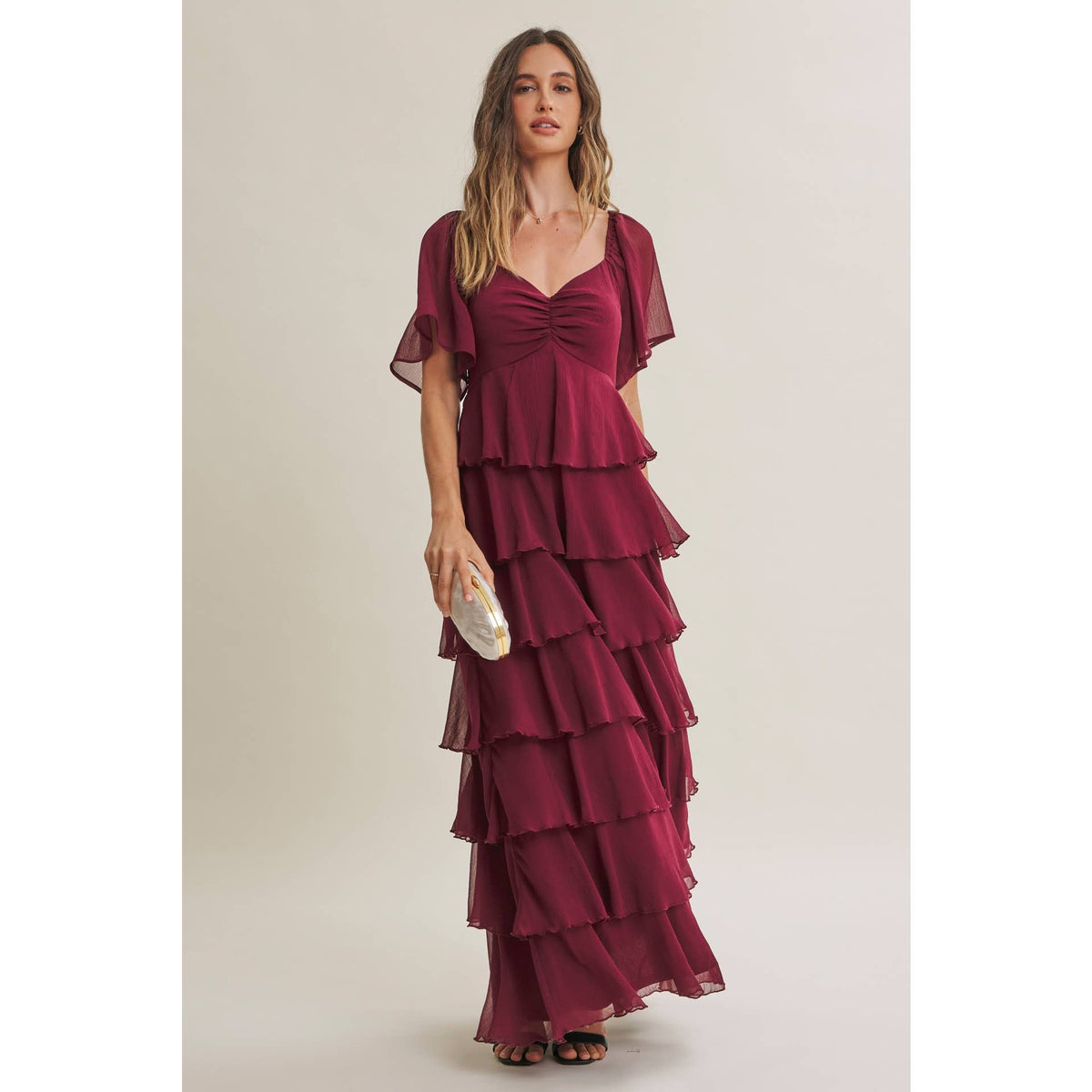Cortney Smocked Maxi Dress in Burgundy