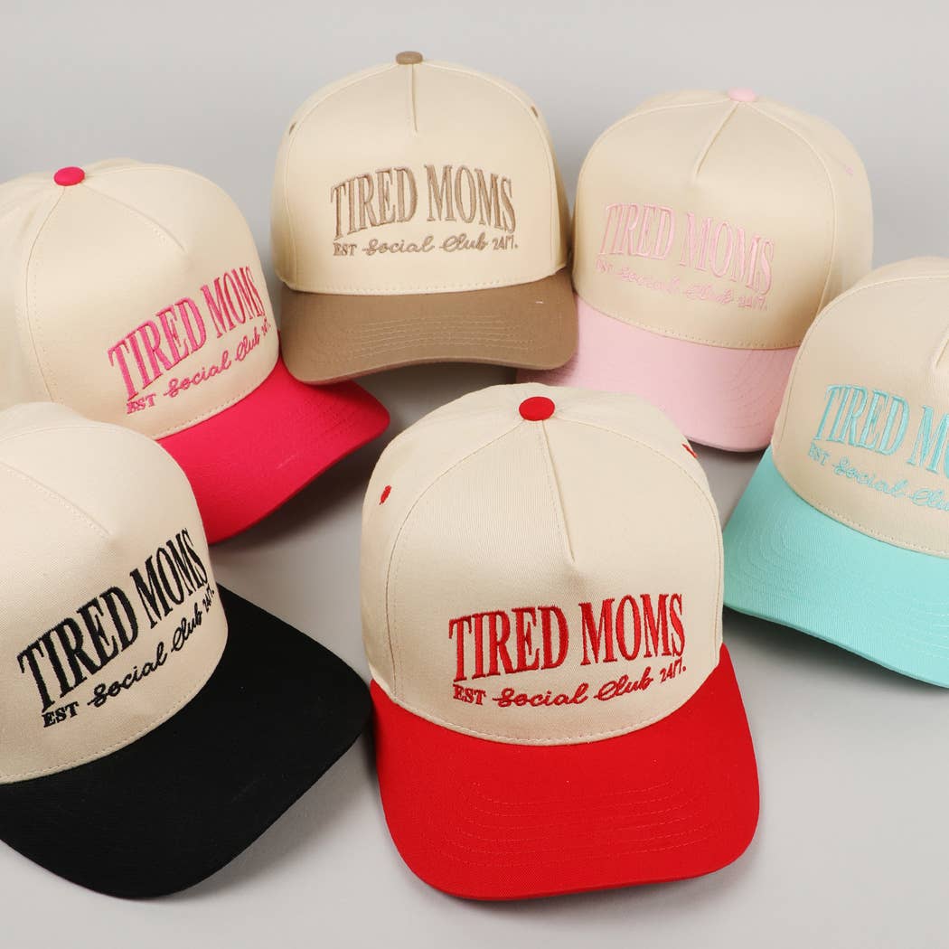 Tired Moms EST Social Club 24/7 Embroidery Cap in Red