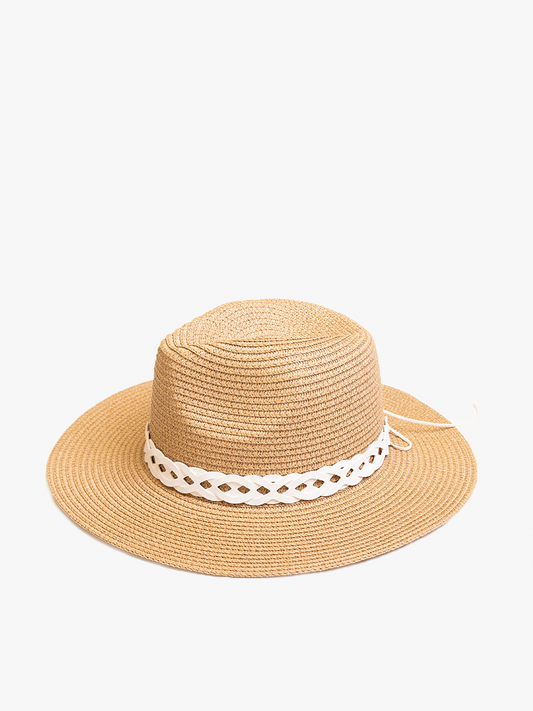 Mary Straw Fedora with Leather Chain Band in Natural