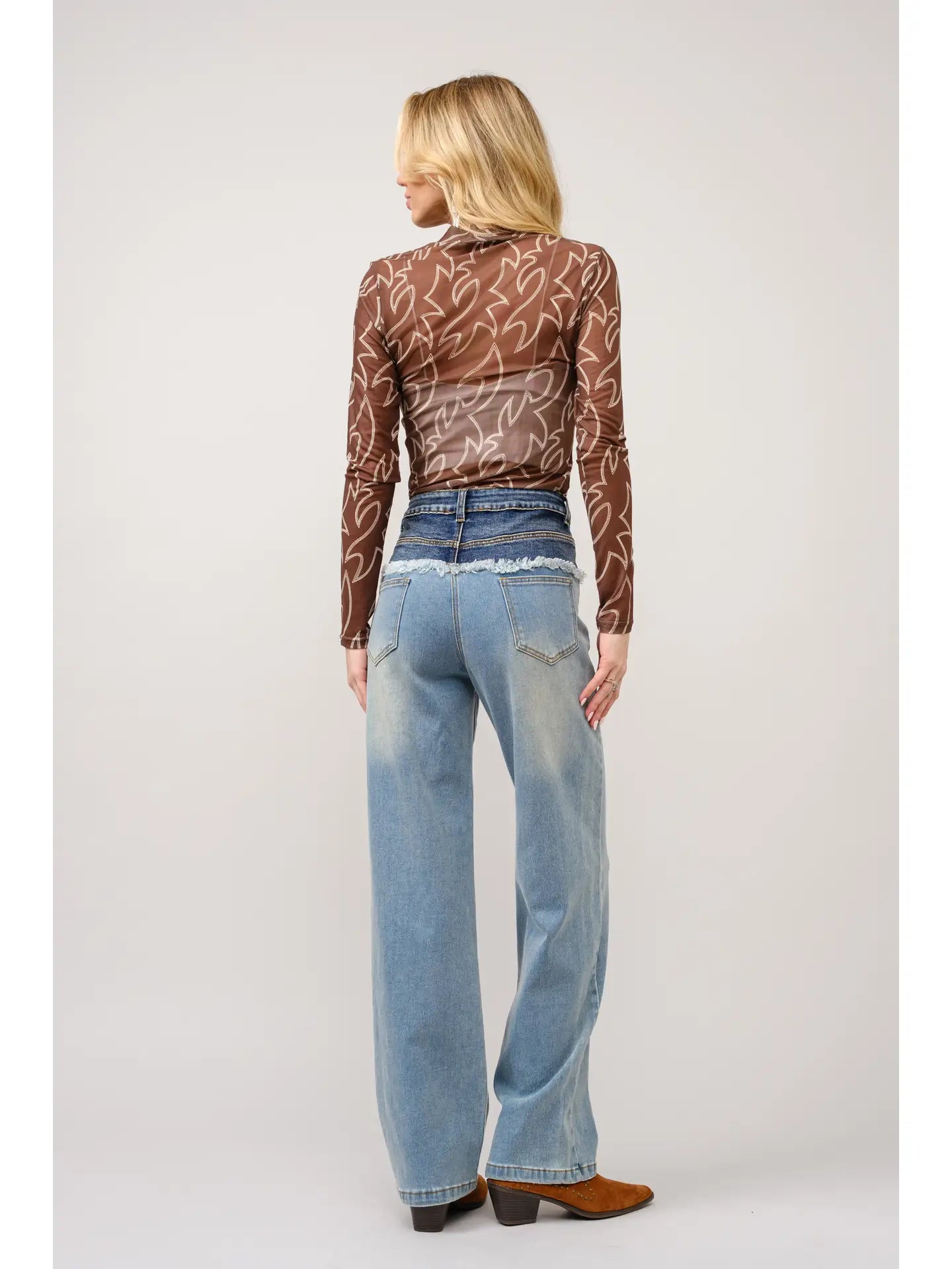 Paige Boots Stitch Throughout Mesh Mock Neck Fitted Top