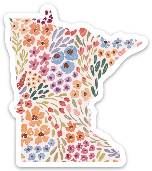 Minnesota 3x3in. Floral State Sticker: Waterfall Floral