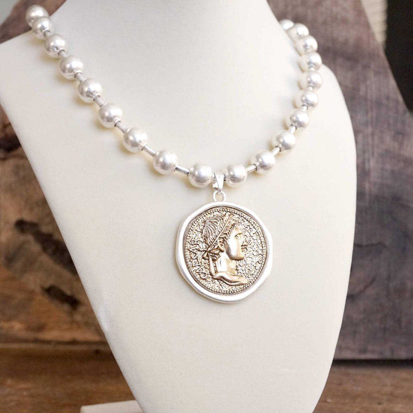 Coin Chunky Ball Chain Statement Necklace in Gold Tones