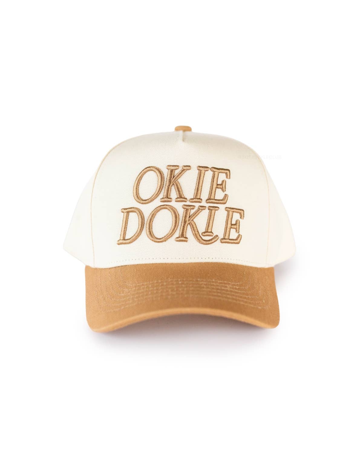 OKIE DOKIE Embroidered Trucker Hat in Caramel