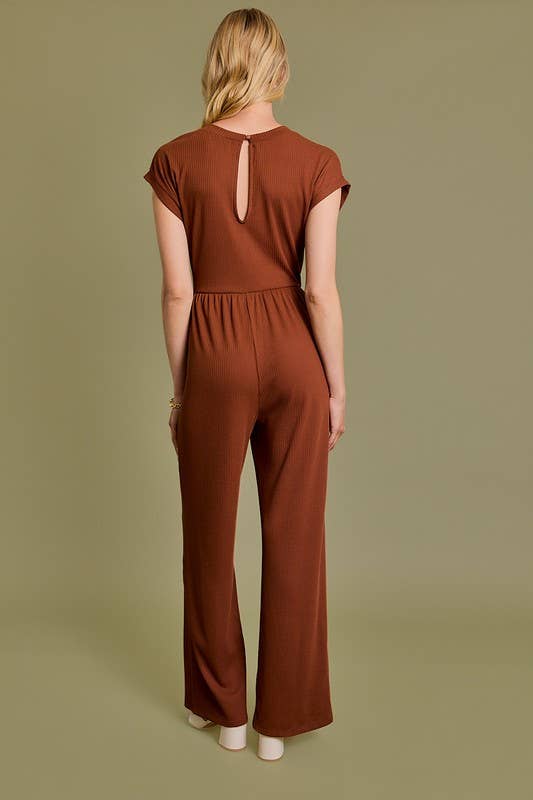 Sara Waist Shirring Jumpsuit in Brown