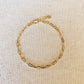 18k Gold Filled Short Link Paperclip Bracelet: 7 inches with extender