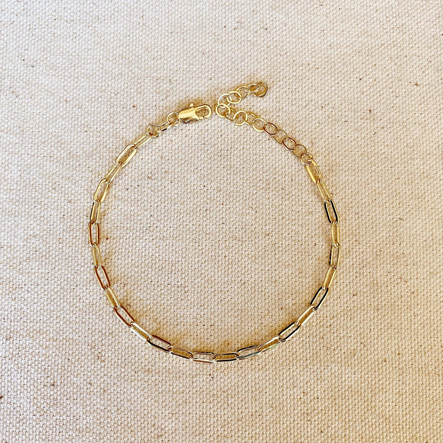 18k Gold Filled Short Link Paperclip Bracelet: 7 inches with extender