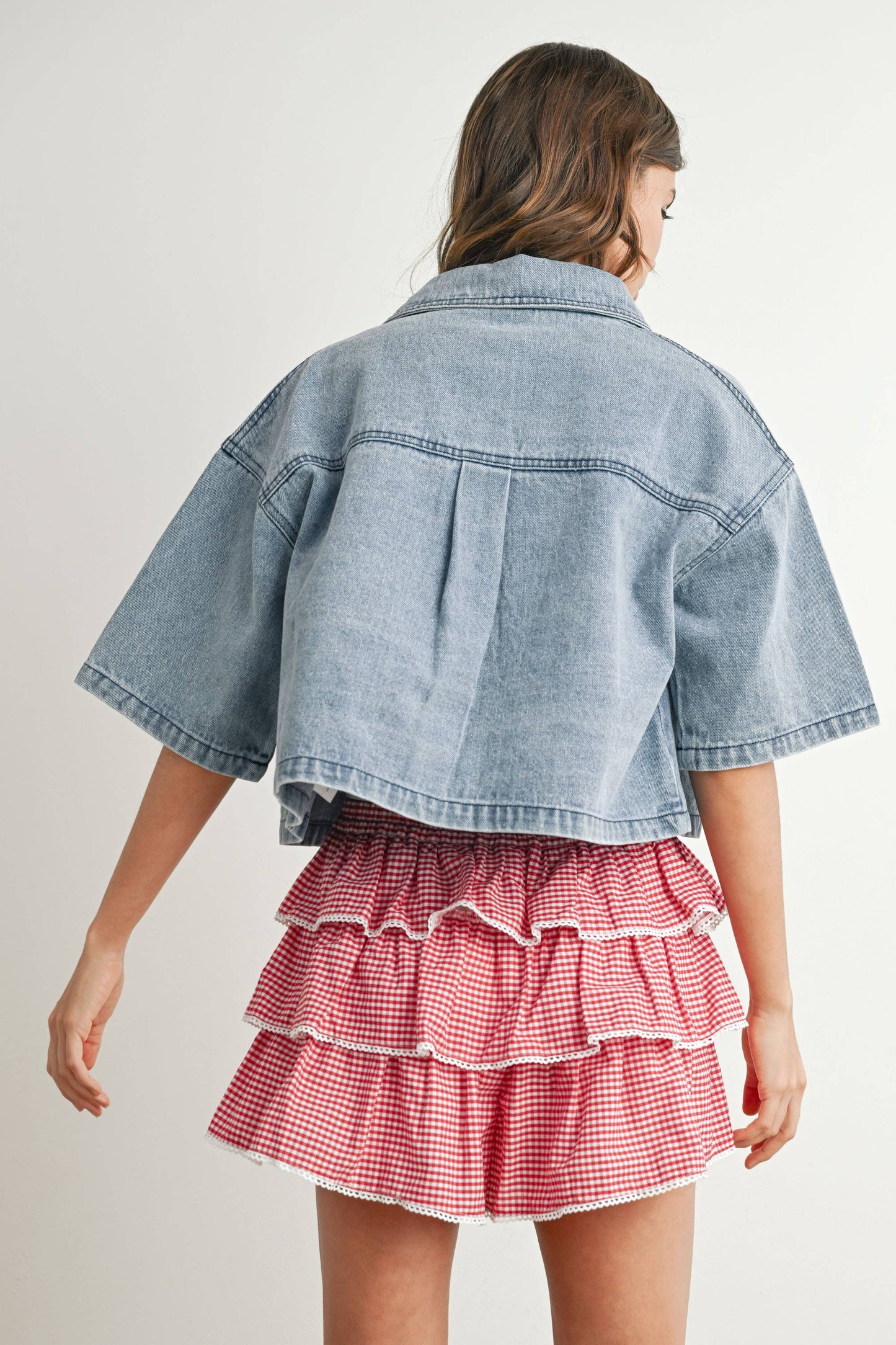 Aria Tiered Ruffle Mini Skort in Red