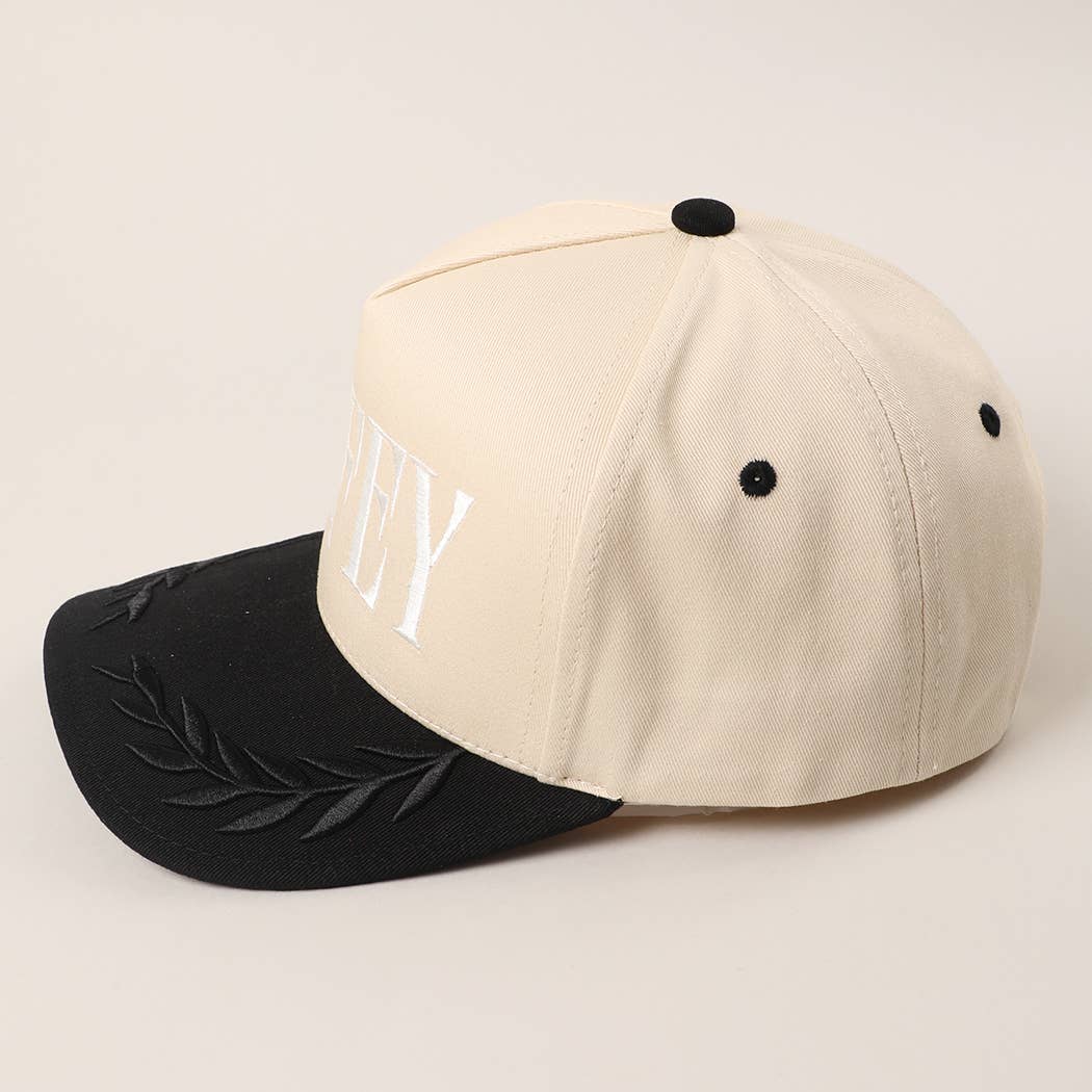 WIFEY Two-Tone Canvas Trucker Hat with Bay Leaf in Black