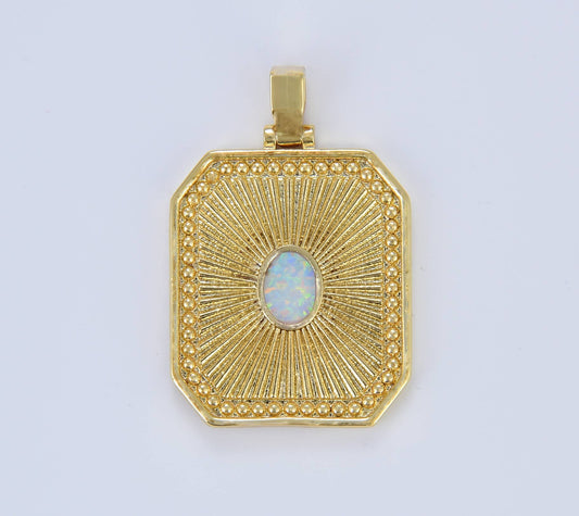Gold Filled Sunburst Octagon Tag Opal Charm Pendant