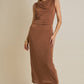 Kenna Cowl Neck Sleeveless Maxi Dress in Latte