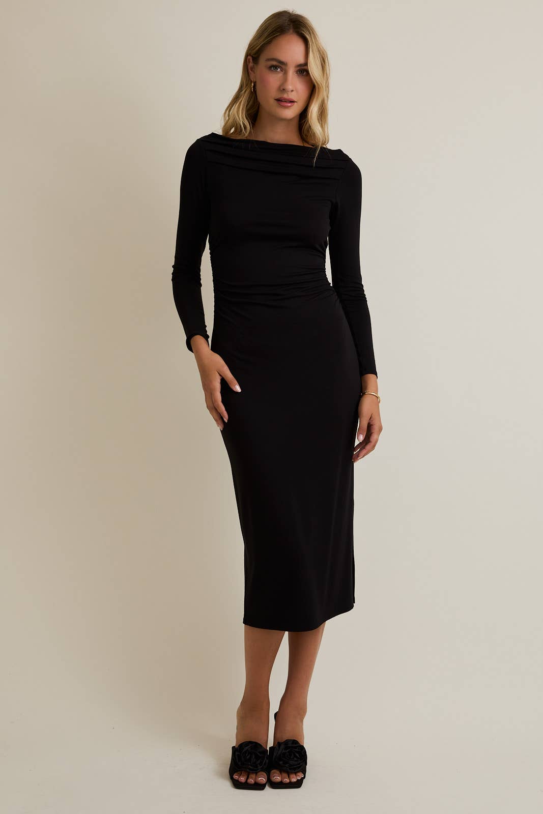 Marah Black Long Sleeve Maxi Dress in Black
