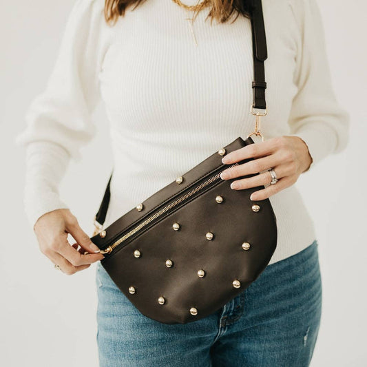 Chic Gold Studded Westlyn Bum Bag in Brown
