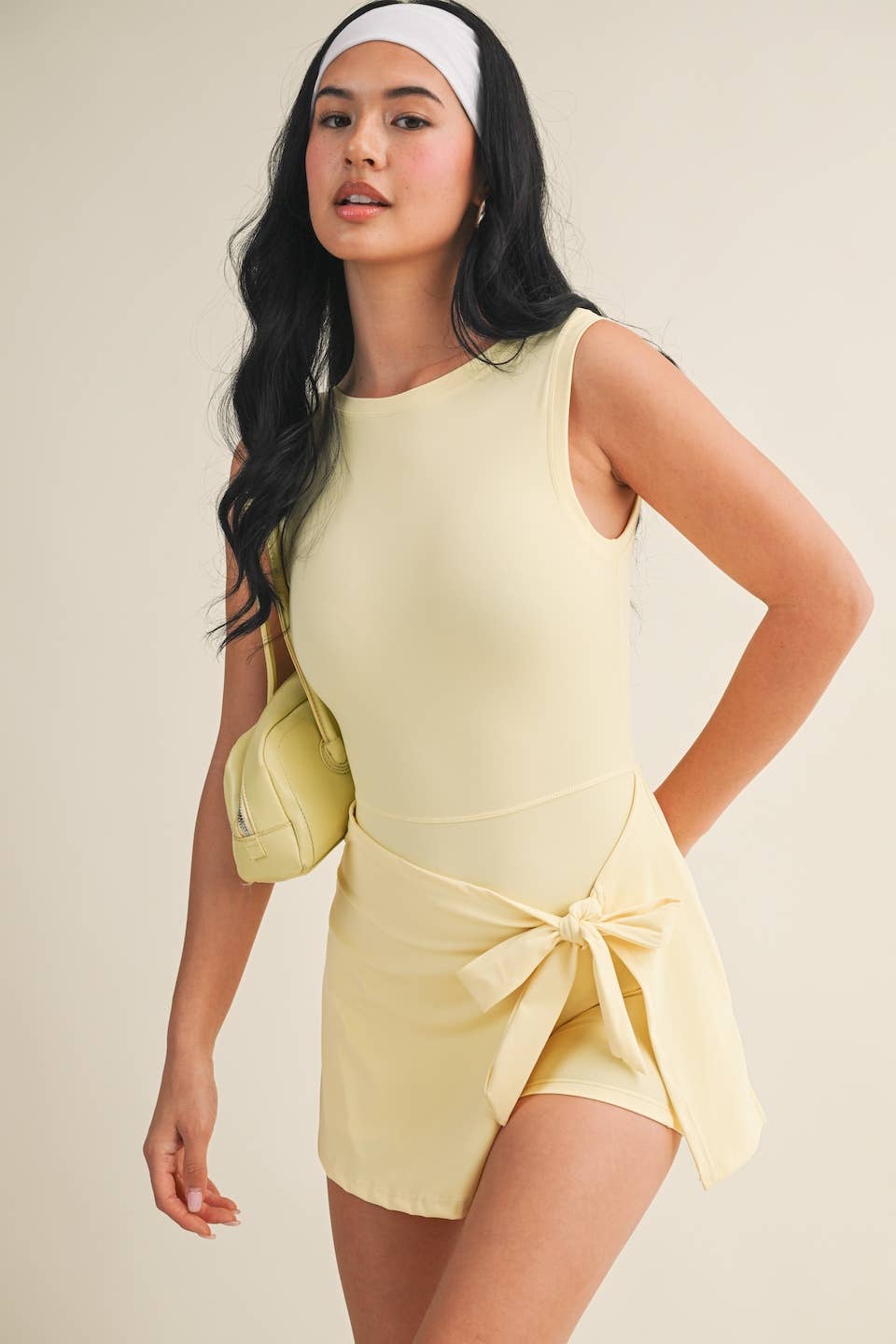 Sleeveless Wrap Tie Front Dress in Lemon