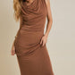 Kenna Cowl Neck Sleeveless Maxi Dress in Latte