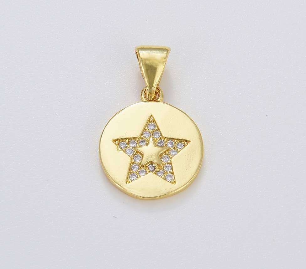 Gold Filled Star Disc Charm Pendant