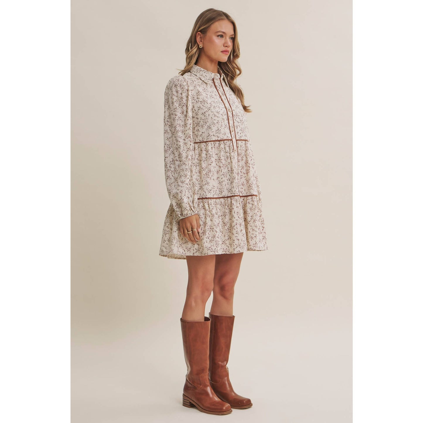 Autumn Bloom Floral Babydoll Mini Dress