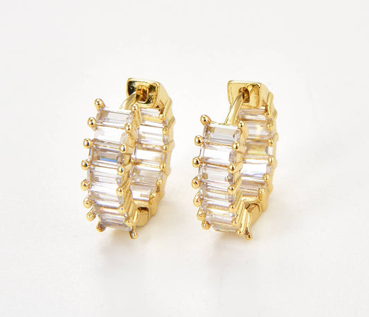Baguette CZ Huggie Hoop Earrings