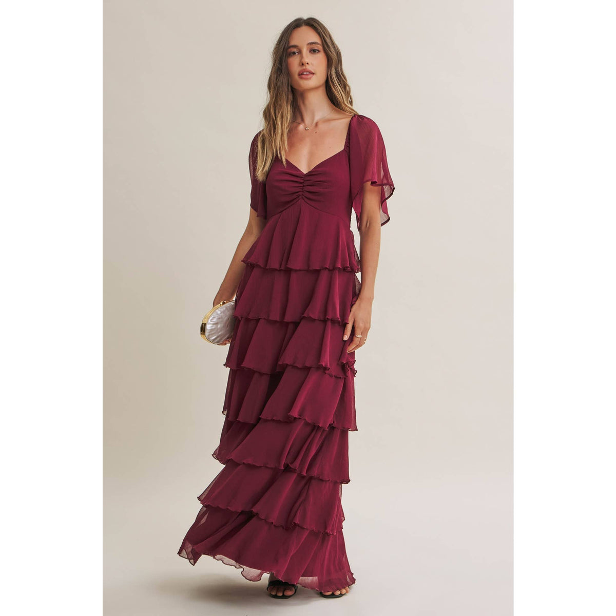 Cortney Smocked Maxi Dress in Burgundy