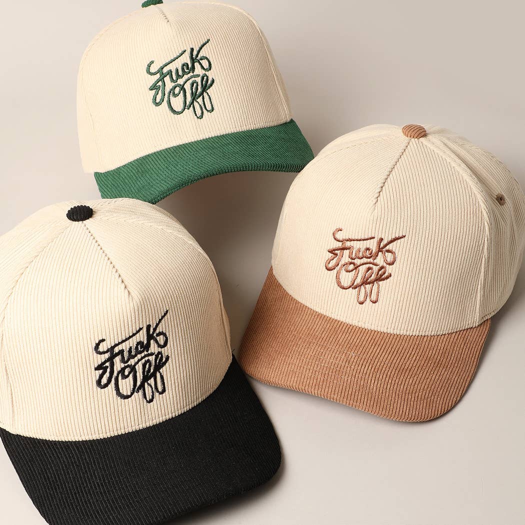 Fuck Off Corduroy Trucker Baseball Cap in Black
