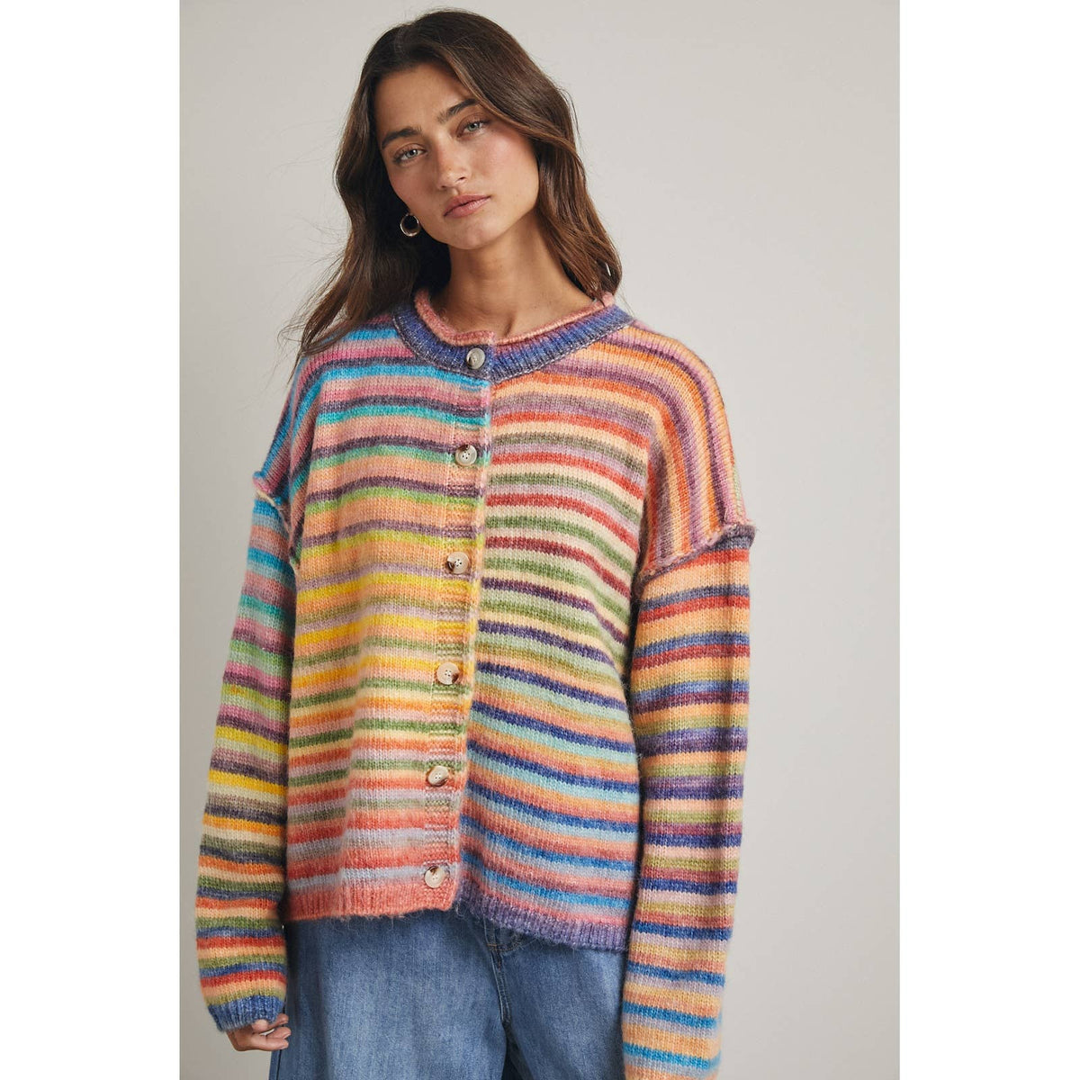 Keanna Rainbow Button Up Knit Sweater