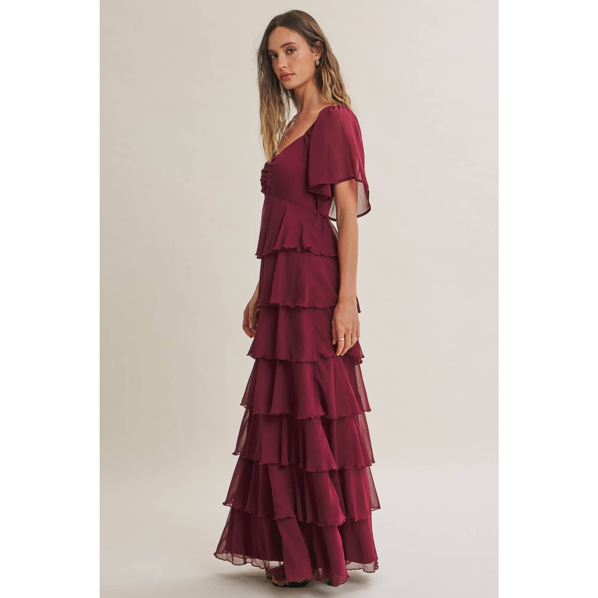 Cortney Smocked Maxi Dress in Burgundy