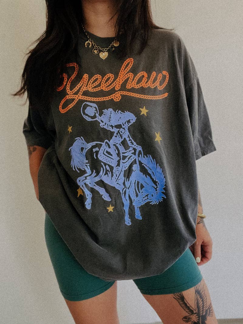 Yeehaw Cowgirl Womens Graphic Tee in Smoke
