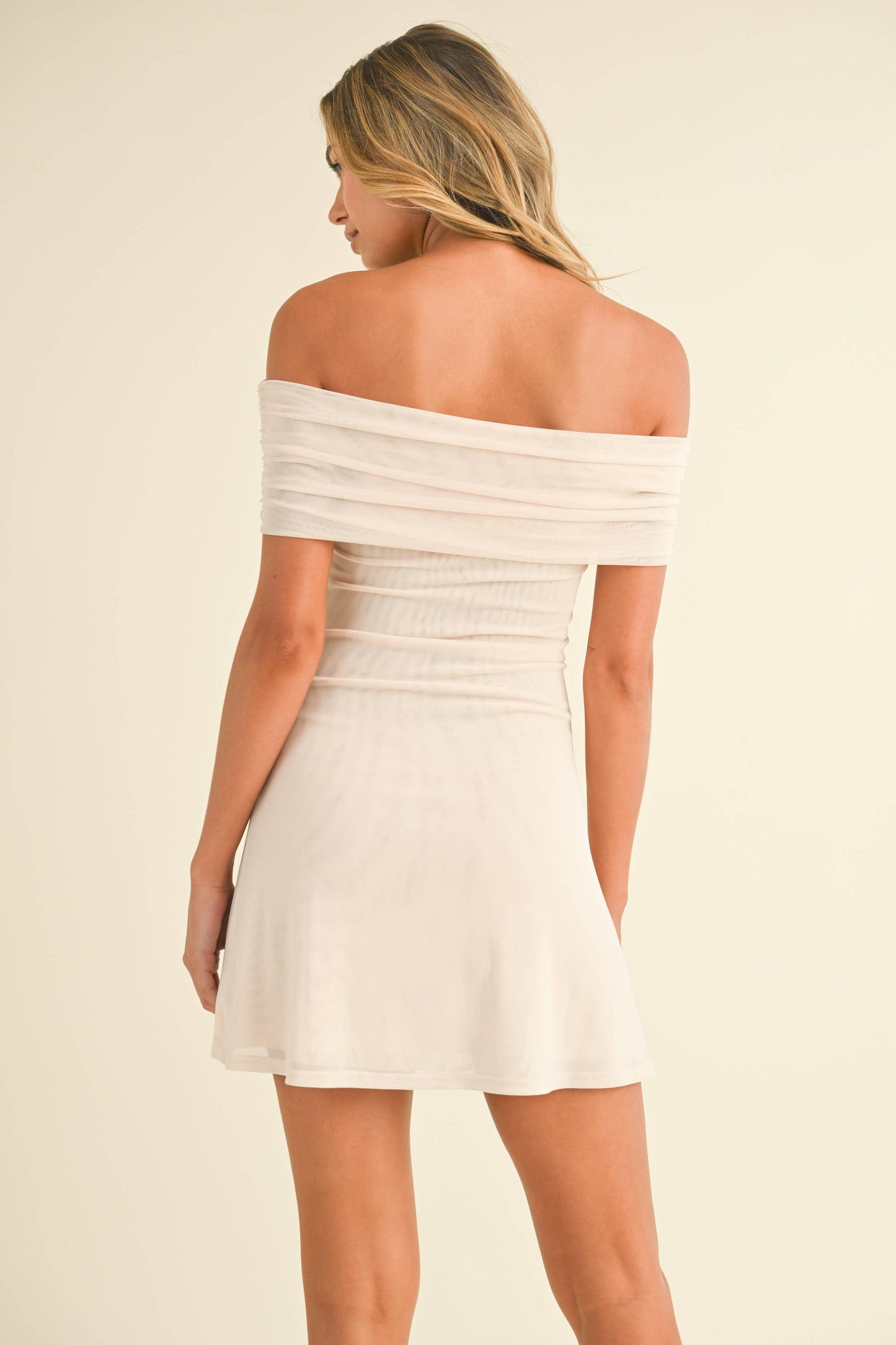Taren Foldover Mini Ivory Dress with Lining