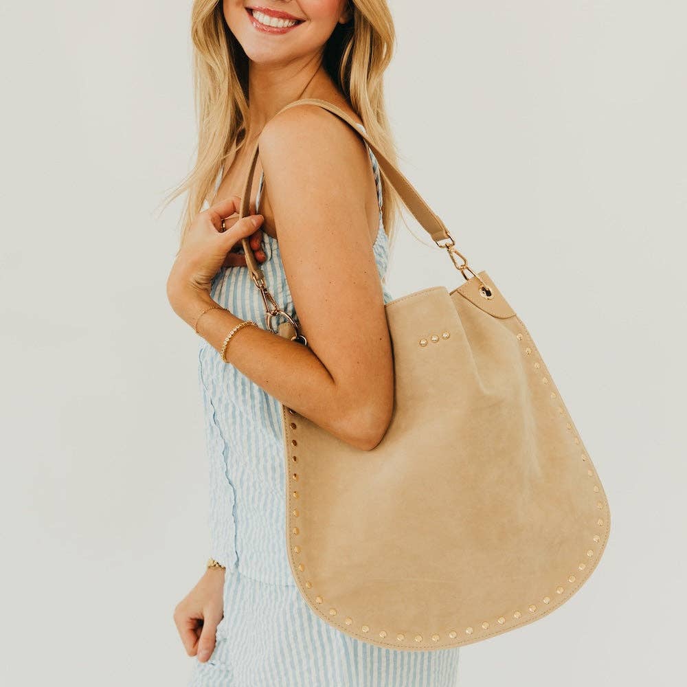 OG Rosalie Rivet Suede Hobo Bag in Black