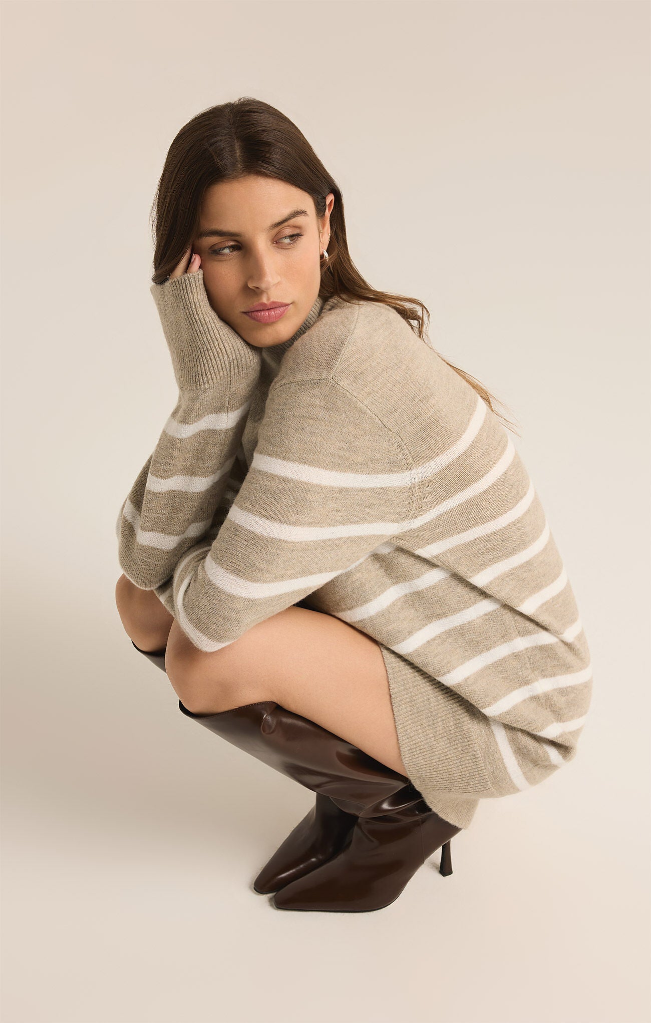 Fin Stripe Sweater Dress Heather Taupe