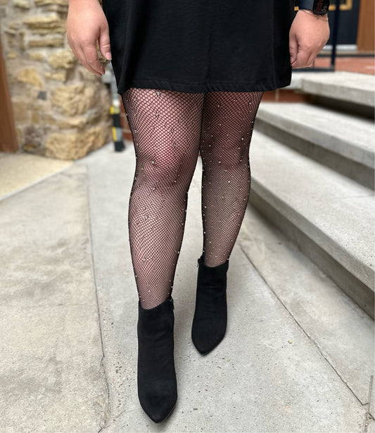 Katie Fishnet Tights Rhinestone Black