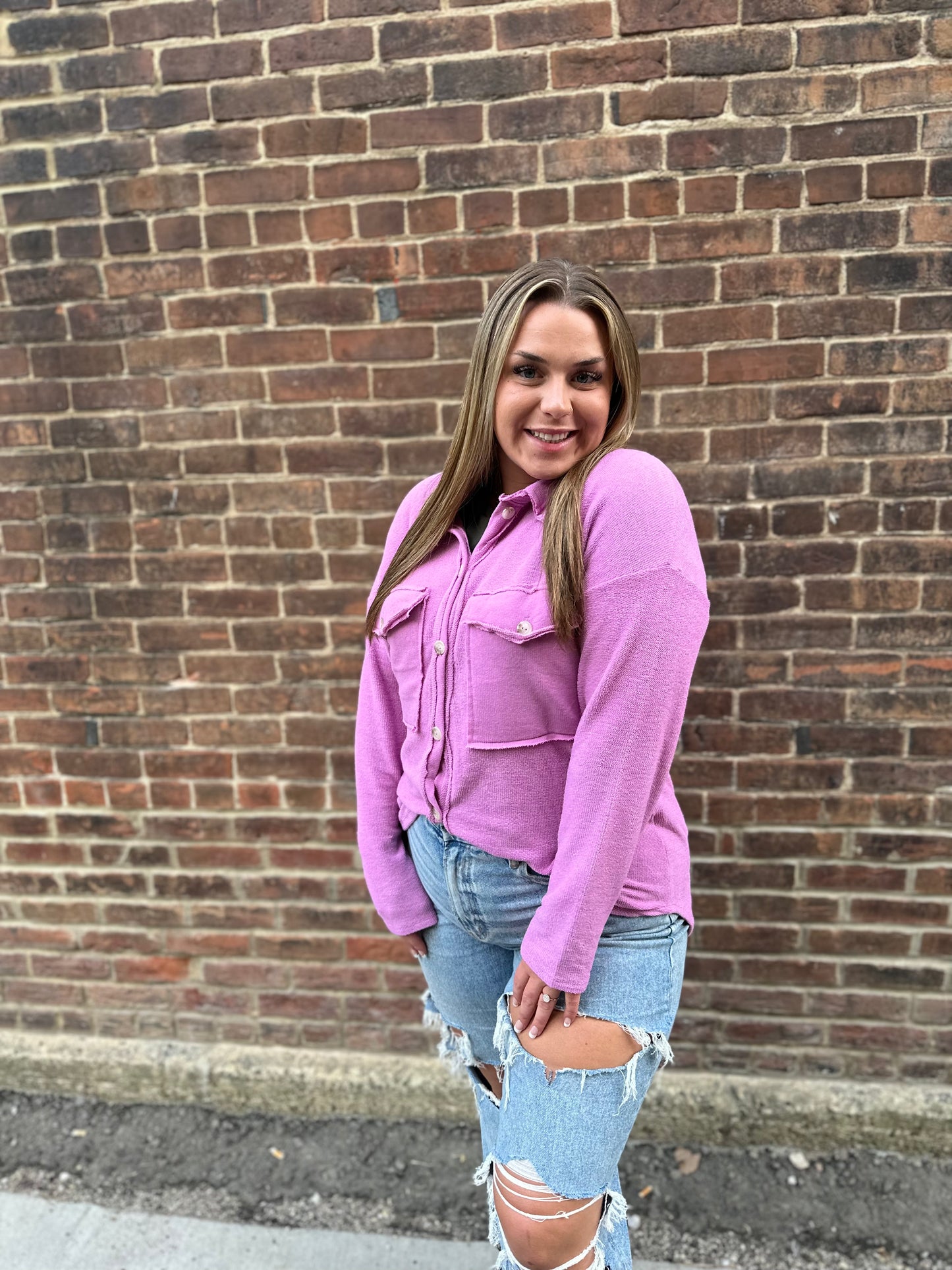 Piper Front Pocket Terry Jacket in Lavender