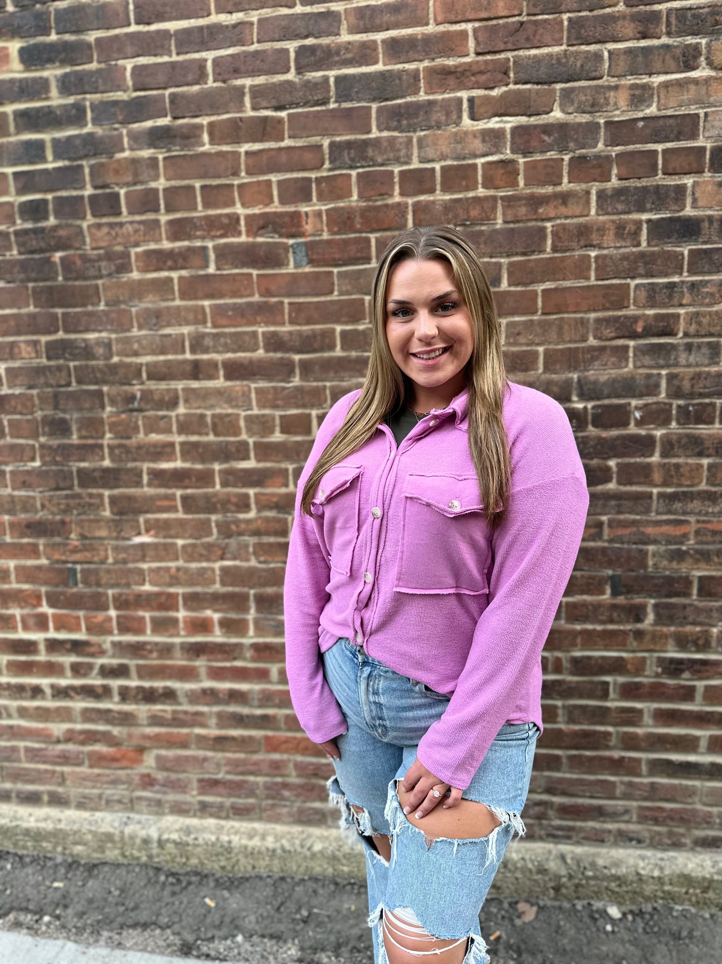 Piper Front Pocket Terry Jacket in Lavender