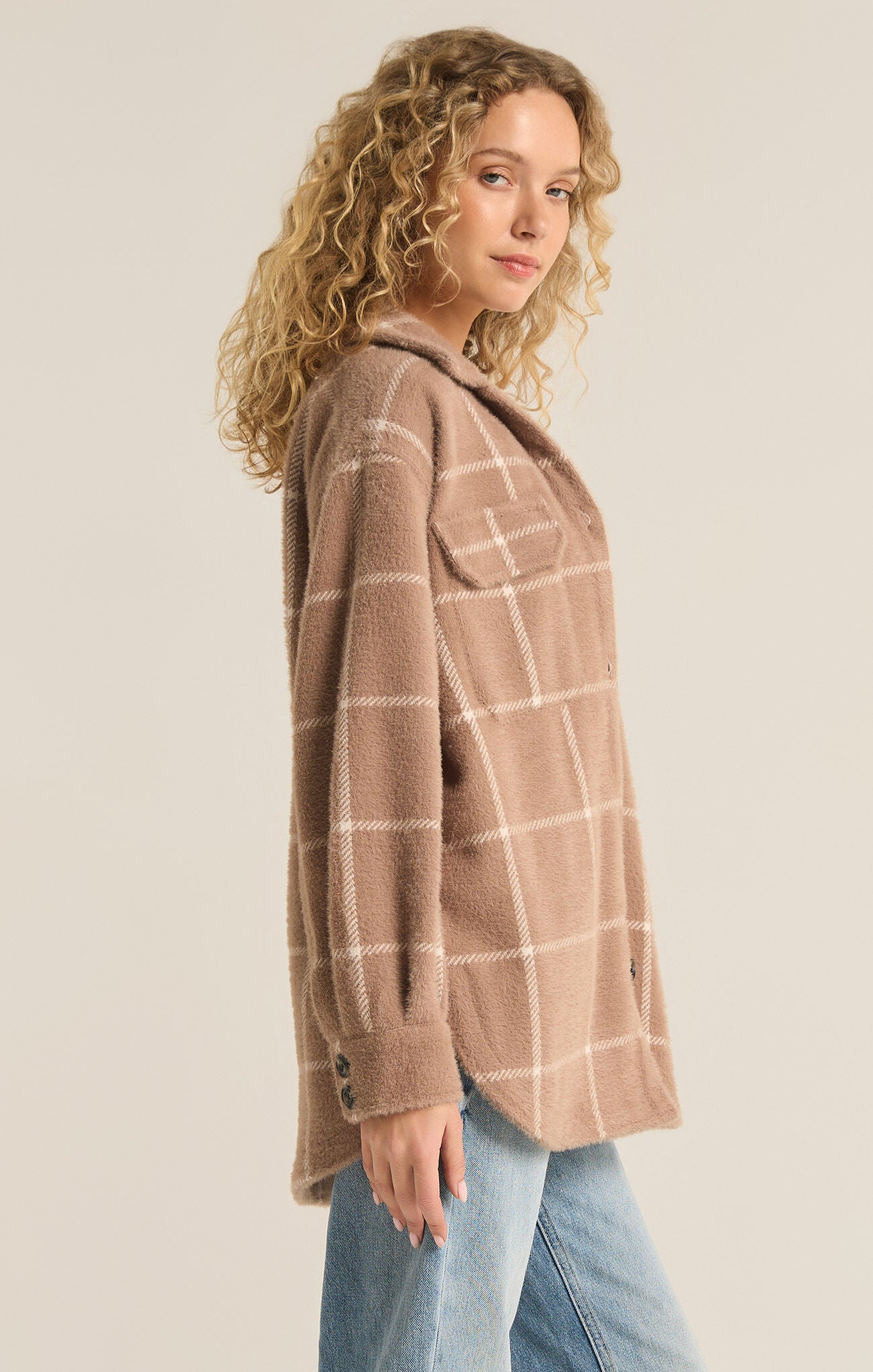 Toni Plaid Tucker Jacket in Heather Taupe